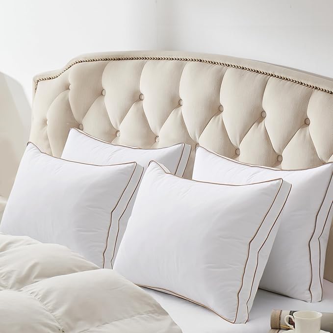 puredown® Goose Feather Down Pillows, Soft Fluffy Luxury Hotel Collection Pillows King Size Set of 2, 100% Cotton Cover, Medium Firm Bed Sleeping Pillow for Back, Stomach or Side Sleeper.