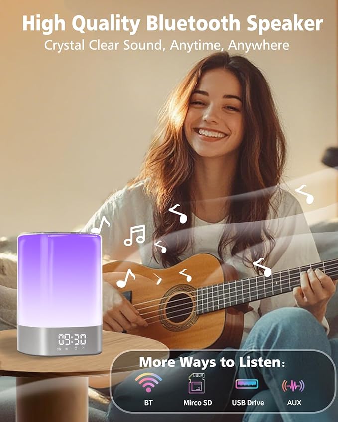 Sound Machine Alarm Clocks for Bedroom with 32 Soothing Sounds, White Noise Machine for Baby & Adults Sleep,Bluetooth Speaker & Night Light for kids,App Control,Timer, Gift for Teens,Girls,Boys,Women