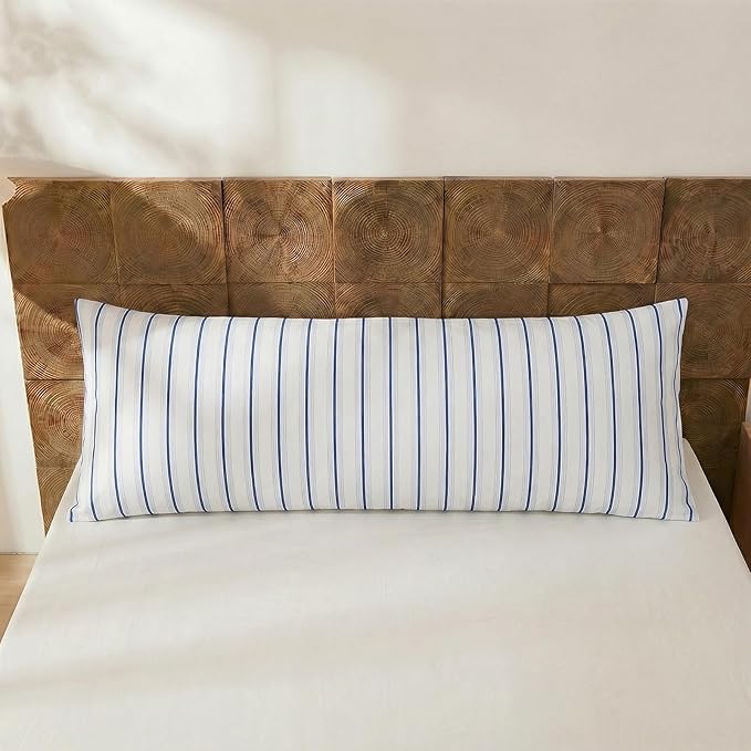 Merryword Body Pillow Cover 20x54inches, 100% Cotton Pillow Case, Blue and White Striped Pillowcase, Luxury Linen Like Pillowcase, Soft Breathable Wide Stripes Long Pillowcase, 1-Piece