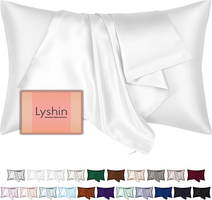 Silk Pillow Cases King Size with Hidden Zipper, Mulberry Silk Pillowcase for Hair and Skin, Smooth and Soft Breathable Cooling Silk Satin Pillow Covers for Sleeping, Gifts for Women, Pure White