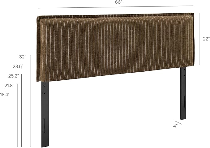 Modway Camille Queen Size Striped Linen Blend Pinstripe Headboard with Removable Slipcover – in Earth Stripe - Padded Pillow Style Headboard with Adjustable Mounting for Queen Beds