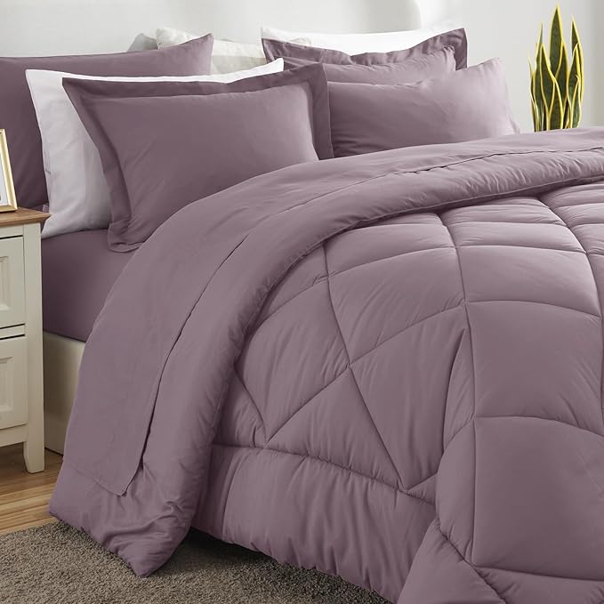 CozyLux Oversized Queen Comforter Set Dusty Purple, 7 Pieces Bed in a Bag Comforter Set with Sheets Luxury Bed Set All Seasons, Bedding Set with Down Alternative Comforter, Sheets, Pillowcases & Shams