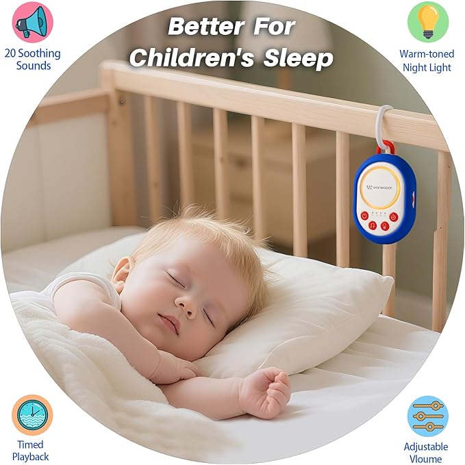 2026 Mom's Choice Awards | White Noise Sound Machine Baby with Night Light, 20 Soothing Sounds, 22 Hours Battery Life, Travel, Registry Gift, Shower, Clips on Baby Stroller (Blue)