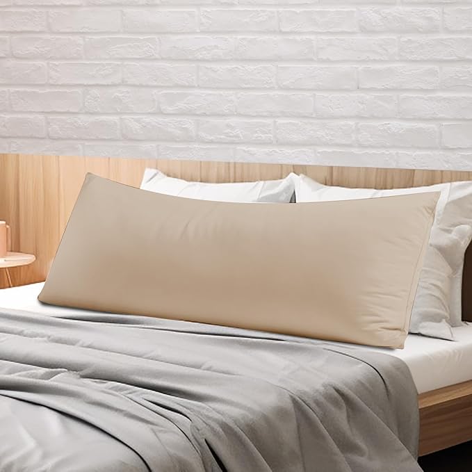 Body Pillow Cover Long Pillow Case,100% Egyptian Cotton Bed Pillow Protector with Zipper,400 Thread Count Cooling Full Body Pillowcase for Adults 20x54 Inches (1 Pack,Beige)