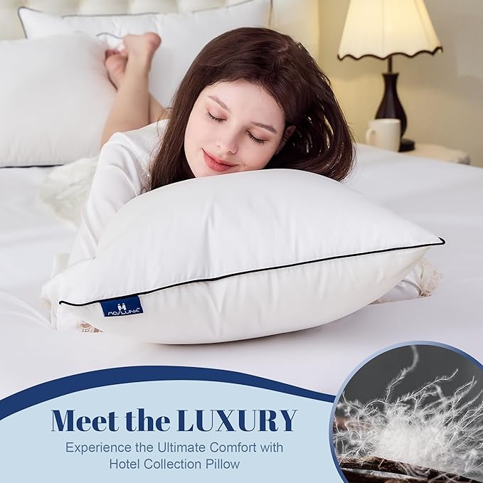 Feather Down Pillows King Size Set of 2, Luxury Hotel Collection Bed Pillow 2 Pack, Airyfil Powered Fillings & Feathers, Fluffy Plush for Side Sleepers, Firm, 20x36 in, 100% Cotton