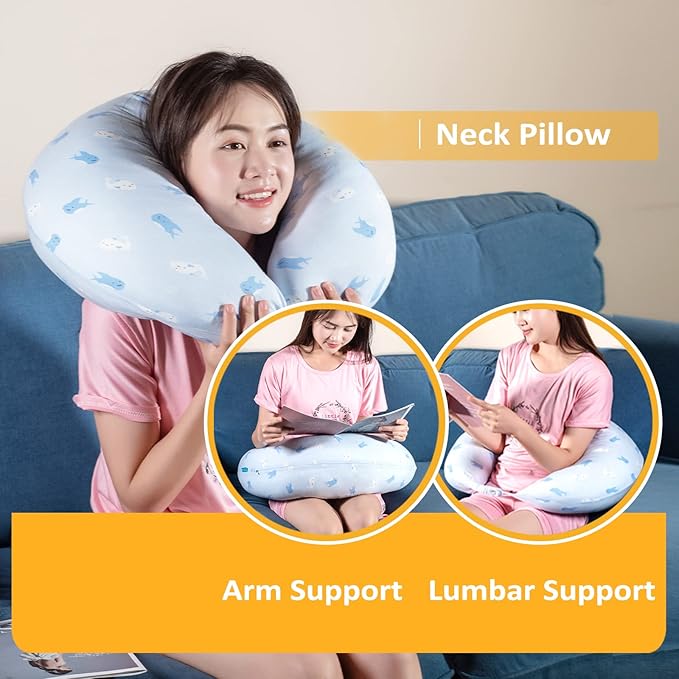 BYRIVER Firm C Shaped Body Pillow for Side Sleeping Women Men, Cooling Pregnancy Pillows for Sleeping, Washable Jersey Cotton Cover, Gifts for New Mom Women (Little Shark)