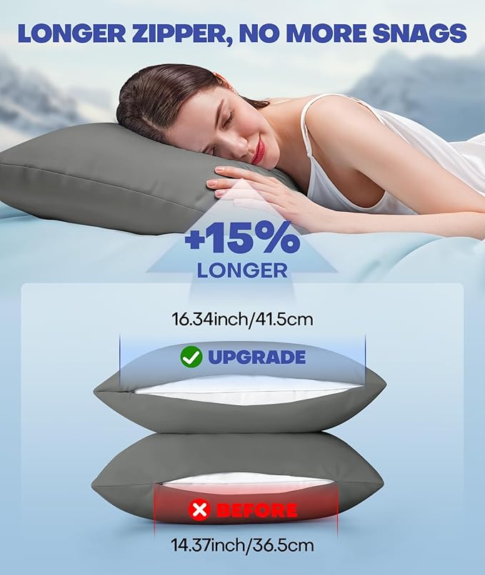 Ice Cooling Pillowcase for Hot Sleepers, Instantly Cool, Stays Cold All Night, Softer Than Silk Pillow Cases, Pillow Covers with Invisible Zipper, Gift for Men & Women - Standard, Dark Gray (1 Pack)
