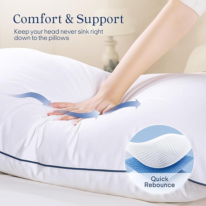 puredown® Made in USA Goose Feathers Polyester Fiber Pillows, 100% Cotton Cover, Bed Pillow King Size Set of 2 for Sleeping, 20x36 Inches