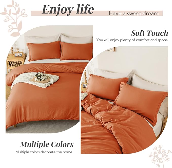 MILDLY Super Soft Duvet Cover 2pcs - 100% Washed Microfiber Rust Twin/Twin XL Comforter Cover Set with Zipper Closure & Corner Ties (No Comforter)