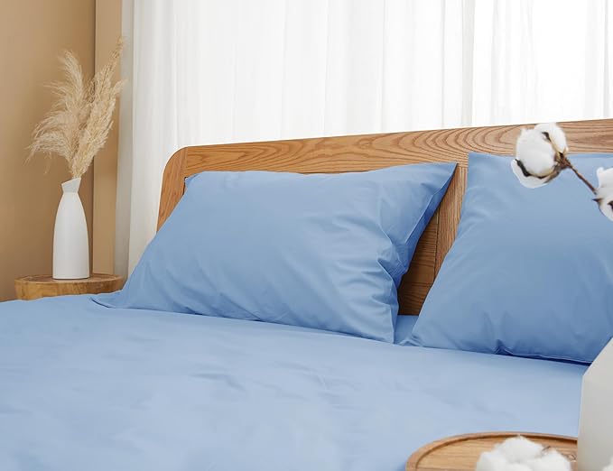 Pillow Cases, King Size Cotton Percale Weave Pillowcases, Pre-Shrunk Breathable and Hypoallergenic Pillowcases, Set of 2 (2 Piece King 20 Inch x 40 Inch, Placid Blue)