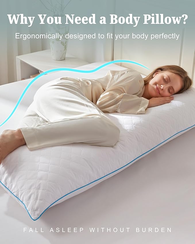 YZ HOME Long Body Pillow for Adults, Firm Body Pillow Shredded Memory Foam, Adjustable Height,Support for Side Sleeping & Pregnant Women(White, 20x54 Inch)