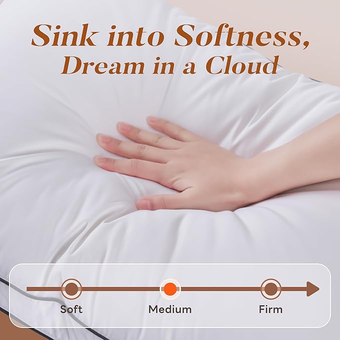 Feather Down Pillows King Size Set of 2, Hotel Collection Bed Pillows 2 Pack, Medium Firm Pillow for Side, Back or Stomach Sleepers, Downproof, Gusset Design 20x36 in.