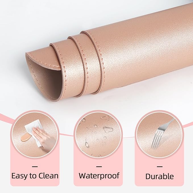 Makeup Mat for Vanity to Protect Desk Top 23.6 x 11.8in, Dual-Sided Makeup Mat, Easy to Clean Desk Pad - Waterproof and Oilproof Vanity Accessories (Rose Gold and Pink)