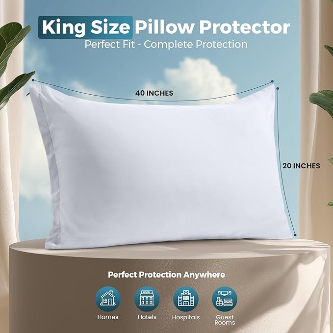 Utopia Bedding King Pillow Protectors - Pack of 2 - Zipper Closure - Soft Brushed Microfiber Fabric - Shrinkage and Fade Resistant Pillow Protectors King Size 20 X 40 Inches (White)