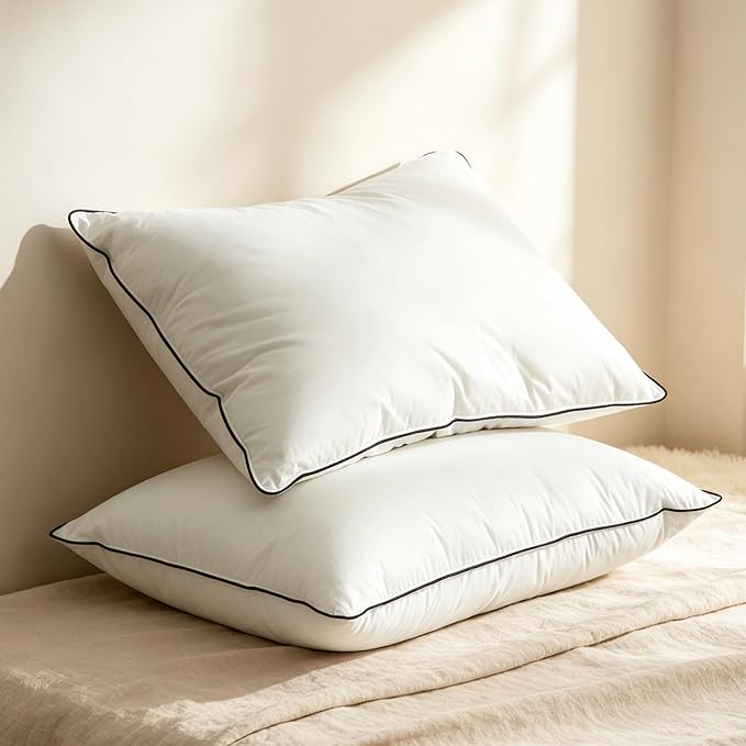 BPC Goose Feather Down Pillows Queen Size Set of 2, Luxury Hotel Pillows with 100% Organic Cotton Cover, Bed Pillow for Medium Firm Support & Cloud-Like Comfort, 20"x30"