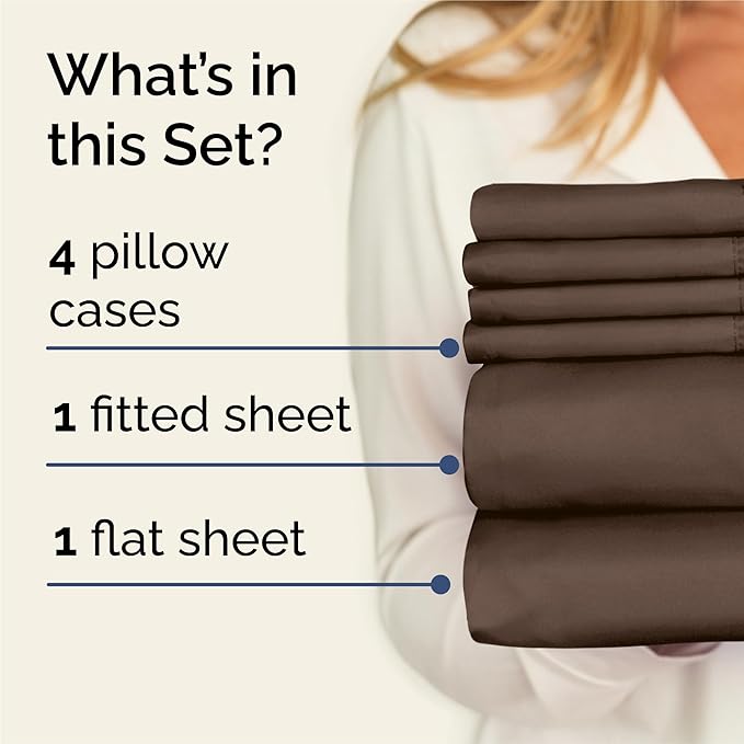 King 6 Piece Sheet Set - Comfy, Breathable & Cooling - Soft Hotel Luxury Bedding for Women, Men, Kids, Teens & Children - 1 Flat & 1 Fitted Sheet & 4 Pillowcases w/ Deep Pockets - Wrinkle Free - Brown