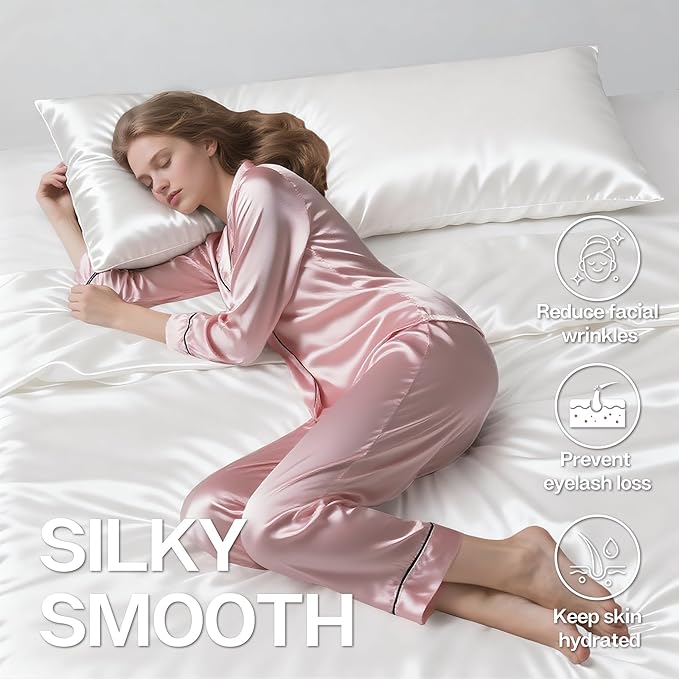 MR&HM Satin Body Pillow Cover, Soft and Breathable Body Pillow Case with Envelope Closure, Cooling and Silky Long Pillowcase for Hair and Skin,Grey (20x54, Ivory)