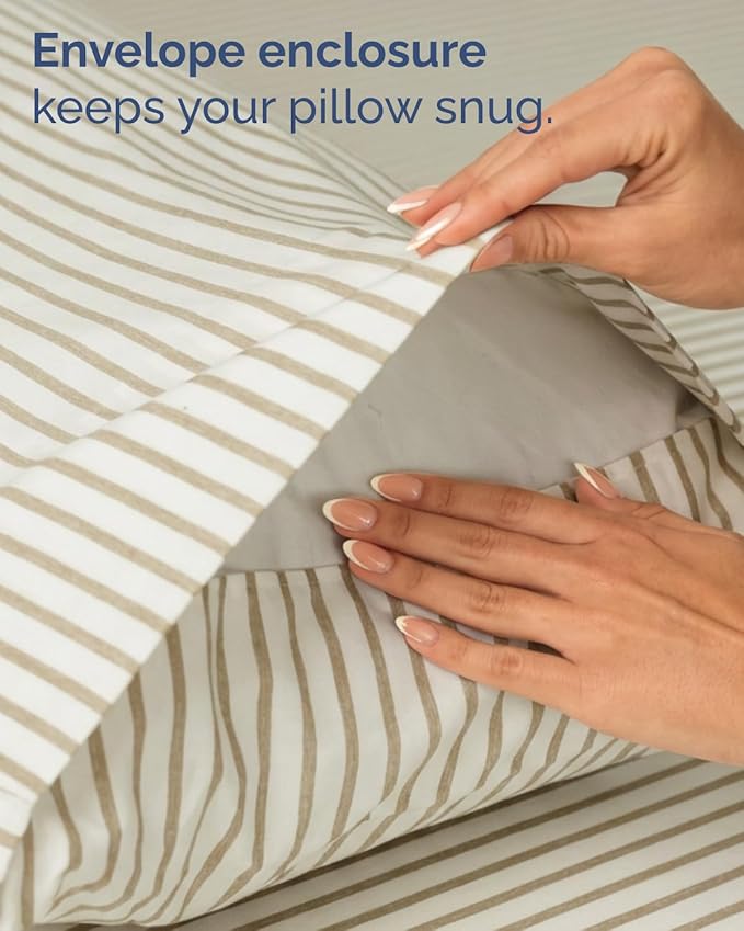 Twin XL 4 Piece Sheet Set - Comfy, Breathable & Cooling - Soft Hotel Luxury Bedding for Women, Men, Kids, Teens & Children - 1 Flat & 1 Fitted Sheet & 2 Pillowcases w/ Deep Pockets - Beige Stripes 2