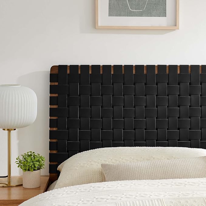 Modway Sparta Weave Queen Vegan Leather Headboard in Walnut Black