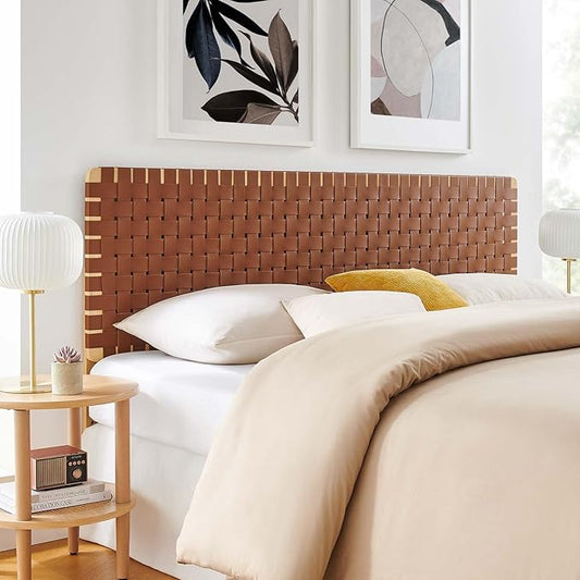 Modway Sparta Weave King Vegan Leather Headboard in Natural Brown