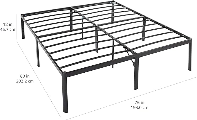 Amazon Basics Sturdy Heavy-Duty Non-Slip Platform Bed Frame, Steel Slat Support, Noise Free, No Box Spring Needed, Under Bed Storage, 18 Inch, King Size, Black