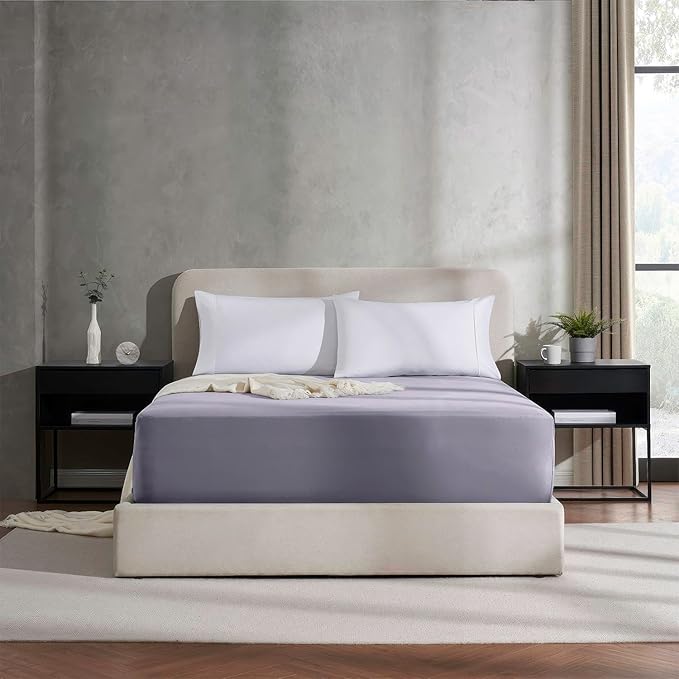Nestl Dusty Purple Extra Deep Pocket Fitted Sheet Queen, Hotel Luxury Queen Fitted Sheet Only Easily Fits 18 to 24 Inch Mattress, Super Soft, Wrinkle-Free, Breathable Bottom Sheets with Corner Straps