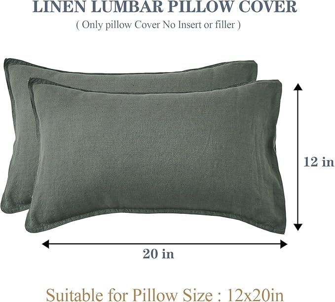 Simple&Opulence 100% Linen Lumbar Pillow Cover 12 x 20 Inches Set of 2 Rectangular Decorative Throw Cushion Cover for Couch Sofa Bed Living Room Office Soft Breathable Farmhouse - Cushing Green