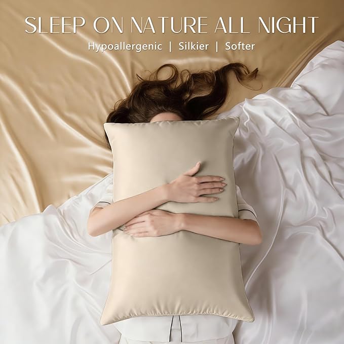 ZIMASILK 100% Pure Mulberry Silk Pillowcase for Hair and Skin Health,Soft and Smooth,Both Sides Premium Grade 6A Silk,600 Thread Count,with Hidden Zipper,1pc (King 20''x40'', Beige)