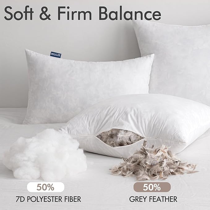 MIULEE Euro Pillow Inserts 24x24 Inch Set of 2, Feather Mix Polycotton with Cotton Fabric Square Decorative Throw Pillows for Couch Bed Sofa