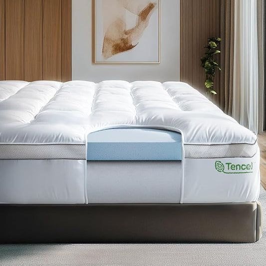 ViscoSoft 4 Inch Pillow Top Memory Foam Mattress Topper Full - Cooling Hybrid Lux Dual Layer Bed Mattress Pad - CertiPur-US Certified