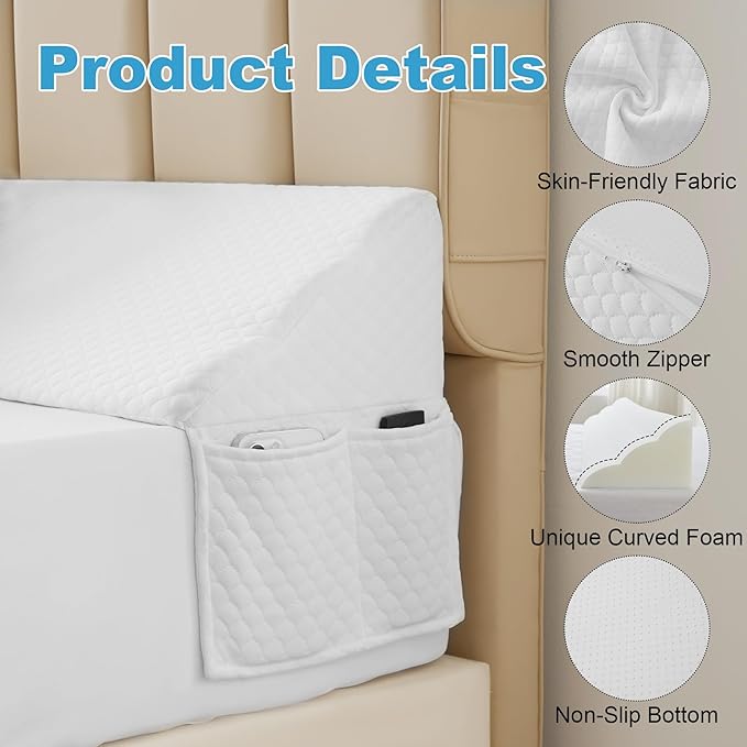 MEGCXIT King Bed Wedge Pillow for Headboard, 76"x10"x6", Bed Gap Filler, Headboard Pillow, Anti-Slip Gap Pillow, Air-Layer White, High Density Foam