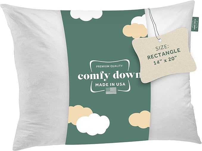 ComfyDown 14x20 Throw Pillow Insert, Down & Feather Fill, 100% Cotton Cover, Made in USA – Premium Soft Lumbar Decorative Pillow Form Sham Stuffer for Bed, Sofa & Couch