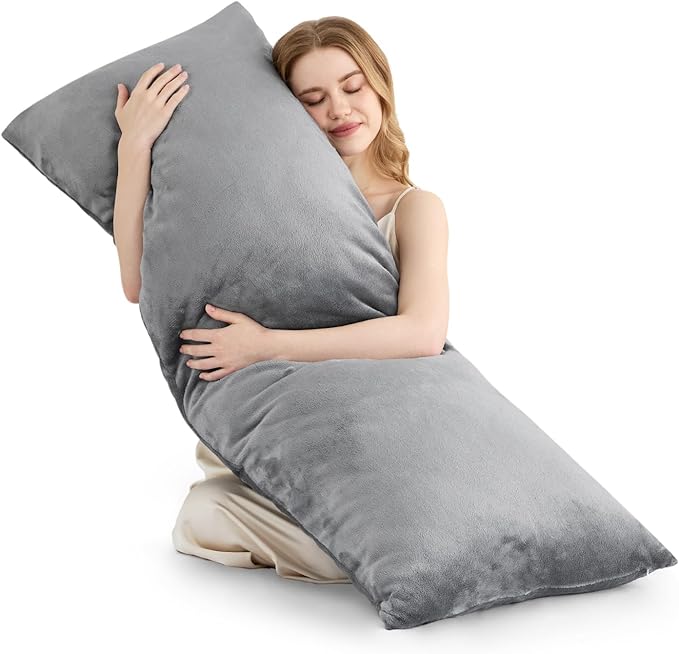 BEDELITE Body Pillow Cover with Zipper Closure, Super Soft and Cozy Fuzzy Fleece Body Pillowcase 20 x 54 Inches, Luxury Fluffy Plush Long Body Pillow Pillowcase for Fall and Winter(Gray)