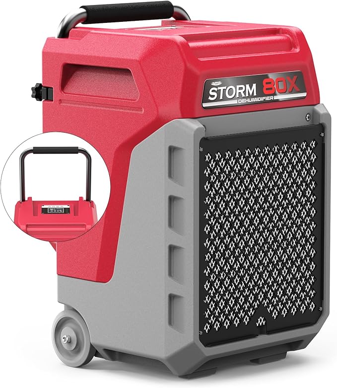 ALORAIR 170 PPD Commercial Dehumidifier with Pump & Drain Hose, LGR Industrial Use, Portable Dehumidifier with Wheels for Water Damage Restore, Carpet Drying, 6-Year Limited Warranty, Storm 80X (Red)