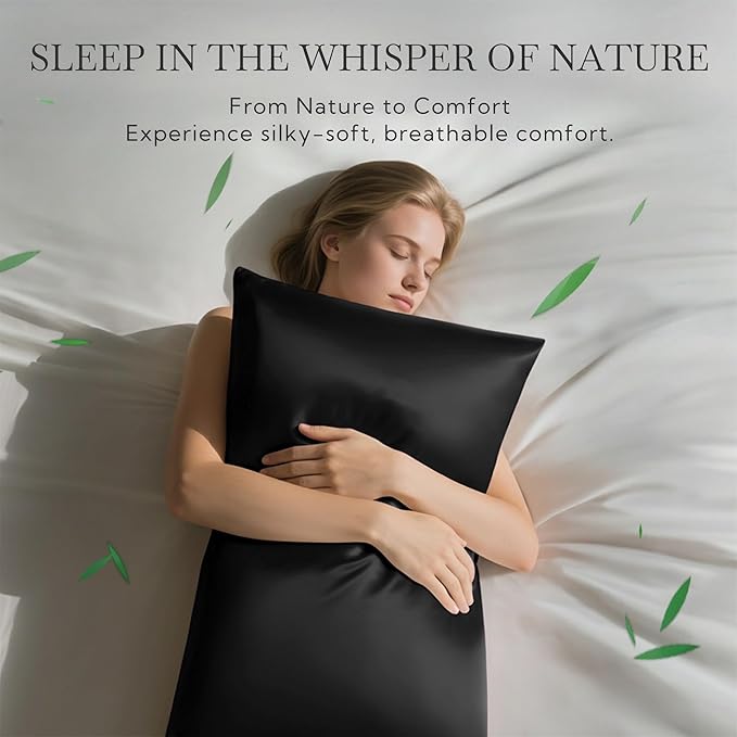 MR&HM Pillow Cases Queen Size Set of 2, Cooling Pillow Case for Hot Sleepers 20"x30", Breathable & Moisture Wicking, Soft Envelope Pillowcases, Rayon Derived from Bamboo & Polyester Blend (Black)