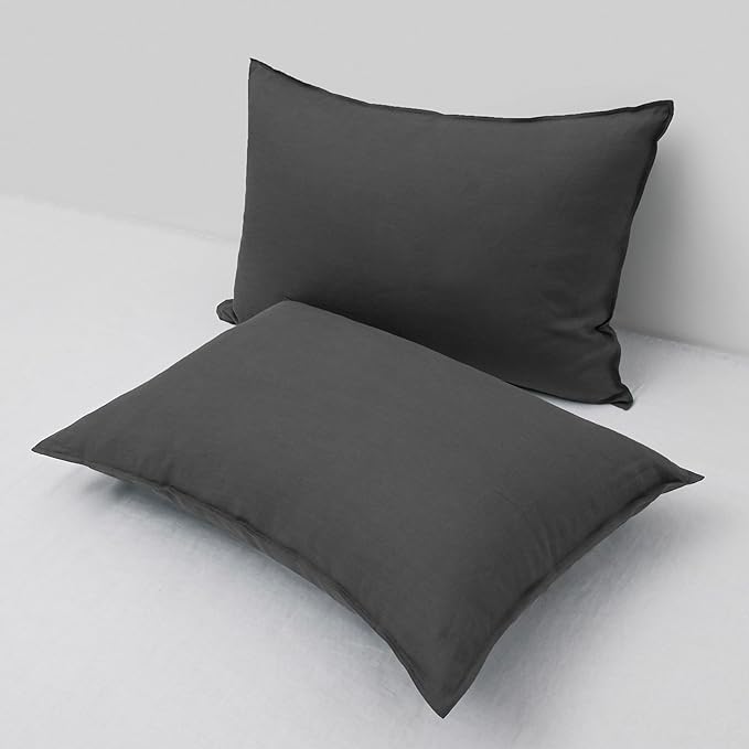 CHUFFED Linen Pillow Cases 2 Pack 100% Linen Queen Pillowcases, Breathable and Cooling Washed Pillow Shams with Zipper Closure, 20x30 Inches,Dark Grey