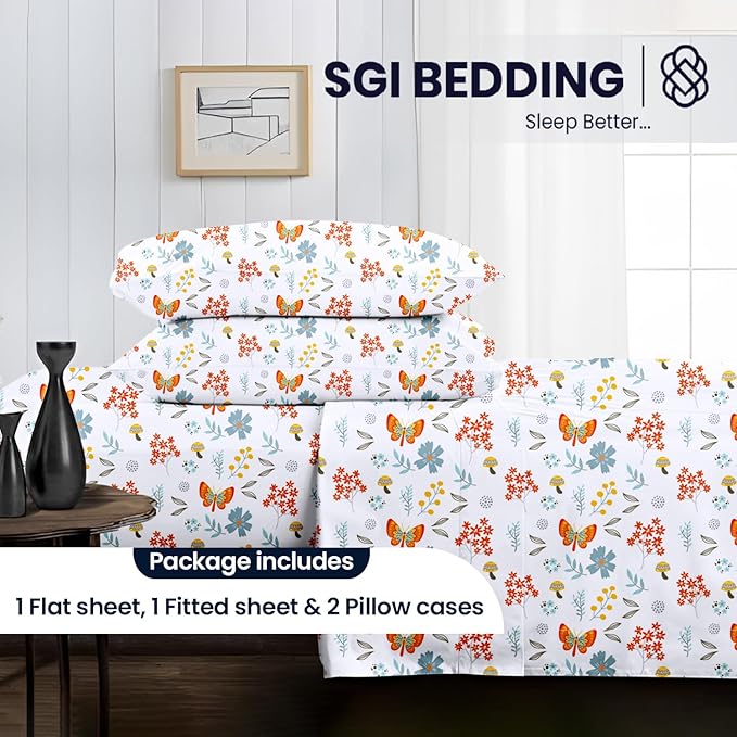 SGI bedding 100% Egyptian Cotton Sheets RV King Size – 600 Thread Count Sheets Set, Soft, Cooling, 15" Deep Pocket, Luxury Hotel Bedding, Breathable, Durable -Butterfly Garden
