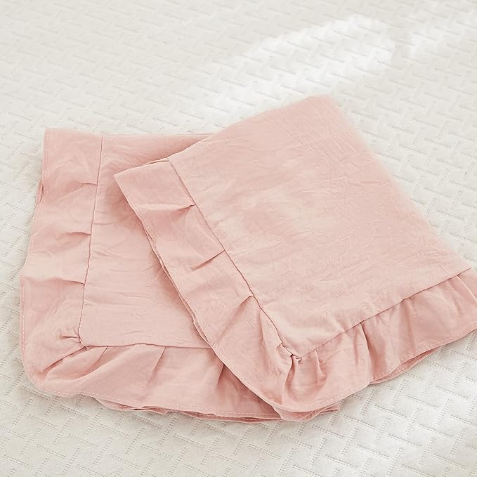 Pink Pillowcases King Pillowcases Ruffled Pillow Shams Set of 2 Cute Pillowcases Solid Ruffled Fringe Design Baby Pink Shabby Chic Pillowcases 2 Pack (King (20''x36''), Pink)