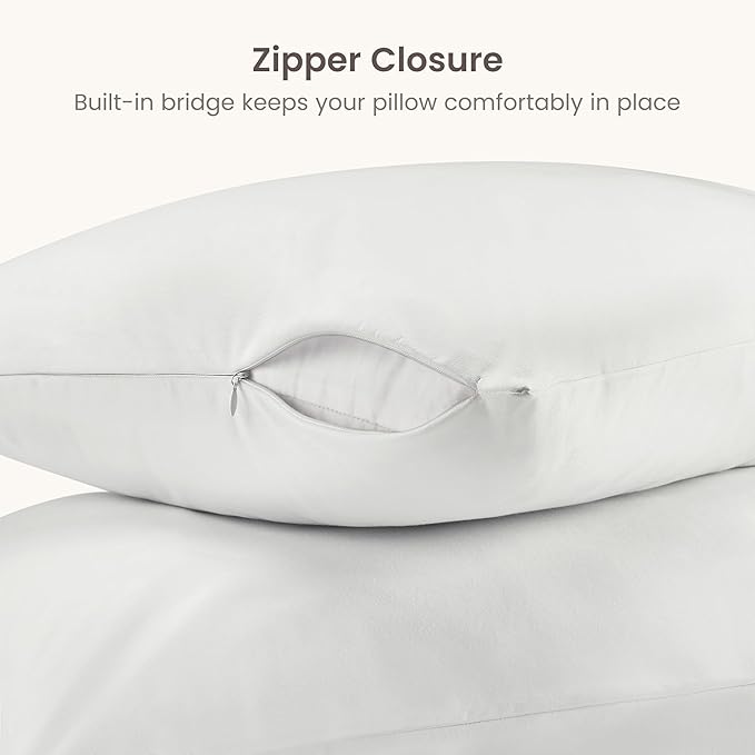 Bioweaves Organic Cotton Jersey Knit Waterproof Pillow Protector Covers with Zipper Closure – GOTS Certified Soft & Quite Pillow Encasement – Standard Size, 20 x 26 inches, 4-Pack