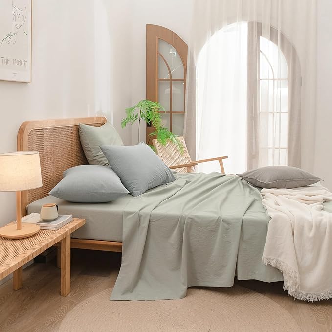 BESTOUCH 100% Washed Cotton Pillowcase for Hair and Skin Linen Feel Soft Comfortable Breathable 2 Set Pillow Case with Envelope Closure Solid Northern Droplet Grey Standard 20x26 Inches