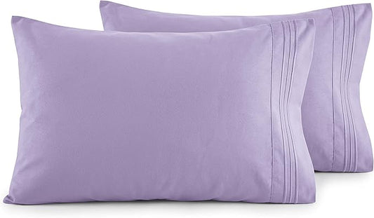 Elegant Comfort Luxury Ultra-Soft 2-Piece Pillowcase Set - 1500 Premium Hotel Quality Microfiber Double Brushed - Wrinkle Resistant, Standard/Queen, Lilac