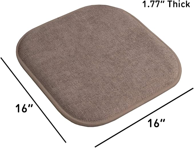 Sweet Home Collection Chair Cushion Memory Foam Pads Honeycomb Pattern Slip Non Skid Rubber Back Rounded Square 16" x 16" Seat Cover, 4 Pack, Alexis Chocolate