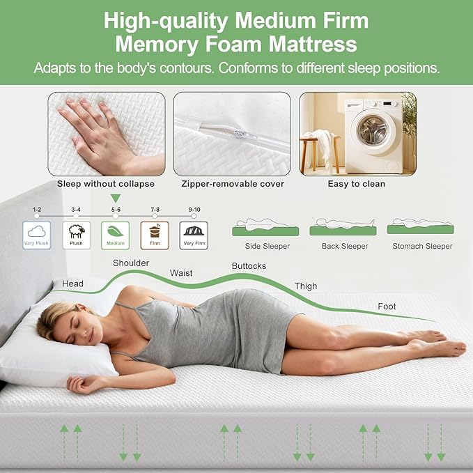 RV Mattress Short Queen 10 Inch,Premier Cool Green Tea Gel Memory Foam Mattresses for Camper/Truck/Trailer, Medium Firm-Mattress for Back Pain,Removable Fiberglass Free Cover,CertiPUR-US, 75'' x 60''