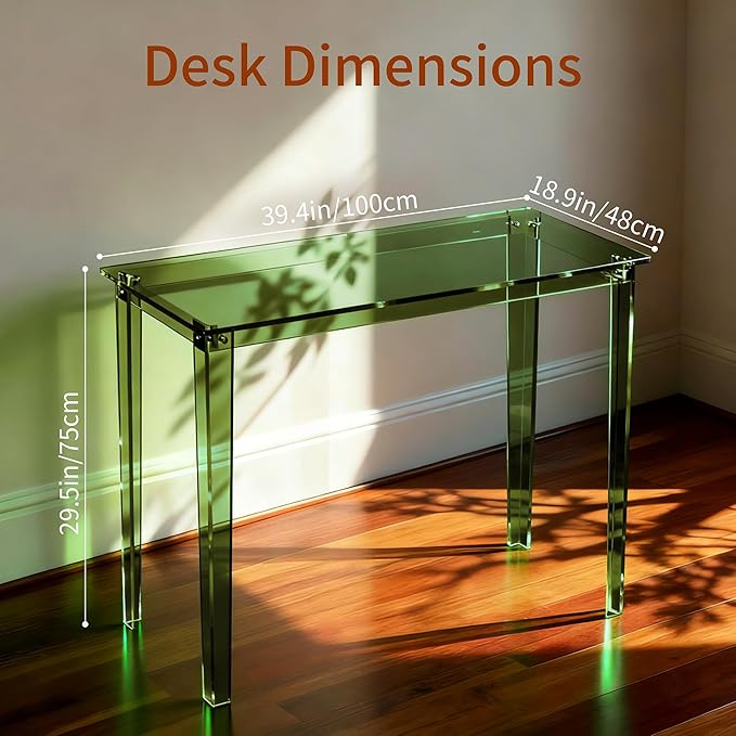 Acrylic Desk, Clear Modern Writing Table for Home Office (Green, Nomal)