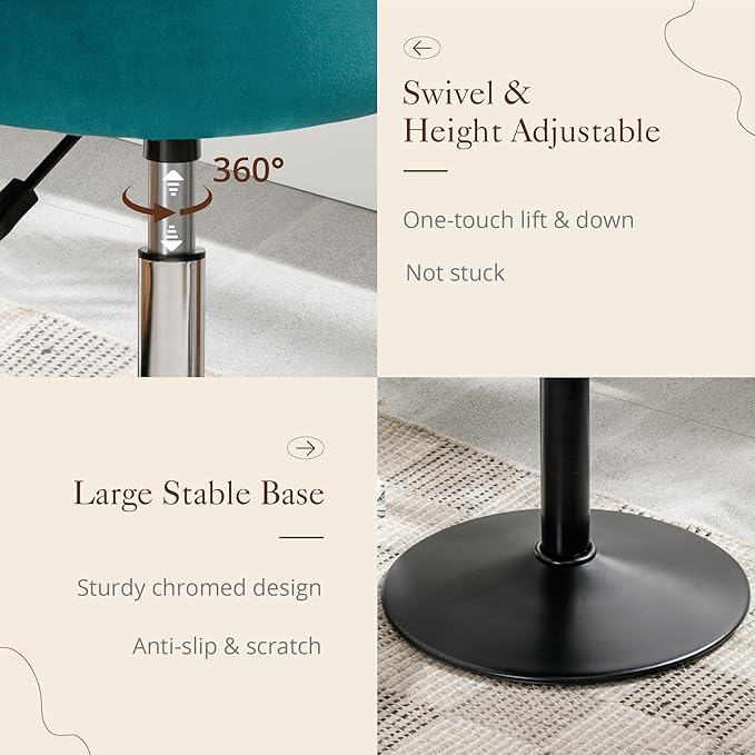 LUE BONA Adjustable Vanity Stool, 360 Swivel Chair for Makeup Room, Vanity Chairs, Teal Faux Leather Stool for Bathroom & Living Room