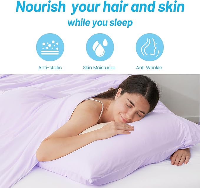 Cozy Bliss Cooling Pillow Cases for Hot Sleepers, Q-Max>0.45, Standard Size Set of 2, Soft & Silky Pillow Covers with Envelope Closure,Gift, Purple, 20x26 Inches