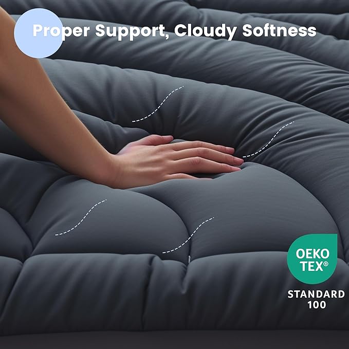 Waterproof Mattress Pad Full, Quilted Fitted Full Mattress Topper, Five-Layers Noiseless Mattress Protector Cover with 8"-21" Deep Pocket, Machine Washable, Grey, 54x75