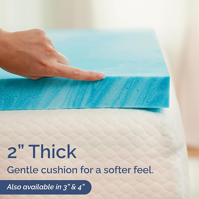 2 Inch Queen Memory Foam Mattress Topper - Cooling Gel Infused Bed Topper - Soft Ventilated Mattress Pad for Pressure Relief & Pain-Free Sleep - CertiPUR-US & Oeko-TEX