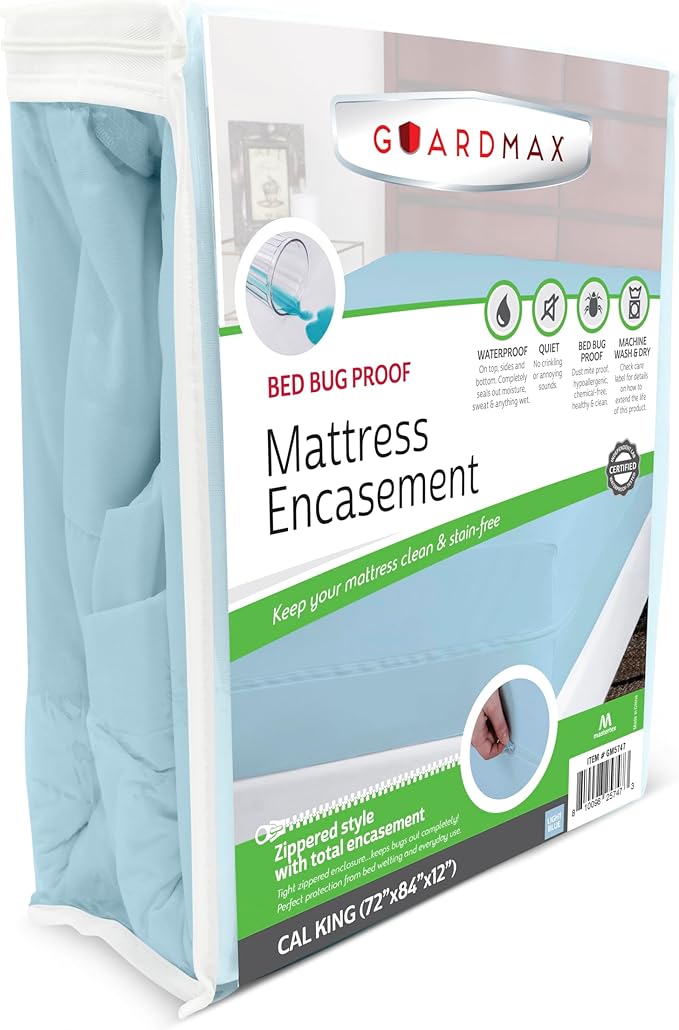 Guardmax California King Mattress Encasement with Zipper, Waterproof, Bed Bug Proof, Dust Mite Proof Mattress Protector for California King Bed up to 12" Deep, Zippered all around Jersey Knitted Cover