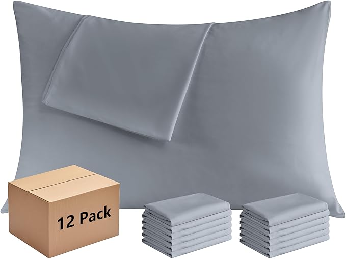 Pillowcases King 12 Pack, 20x36 Pillow Cases with Envelope Closure, Soft Plain Brushed Microfiber Covers Breathable Wrinkle-Resistant, Gray
